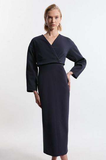 Tailored Sleeveless Seam Detail Midi Dress navy