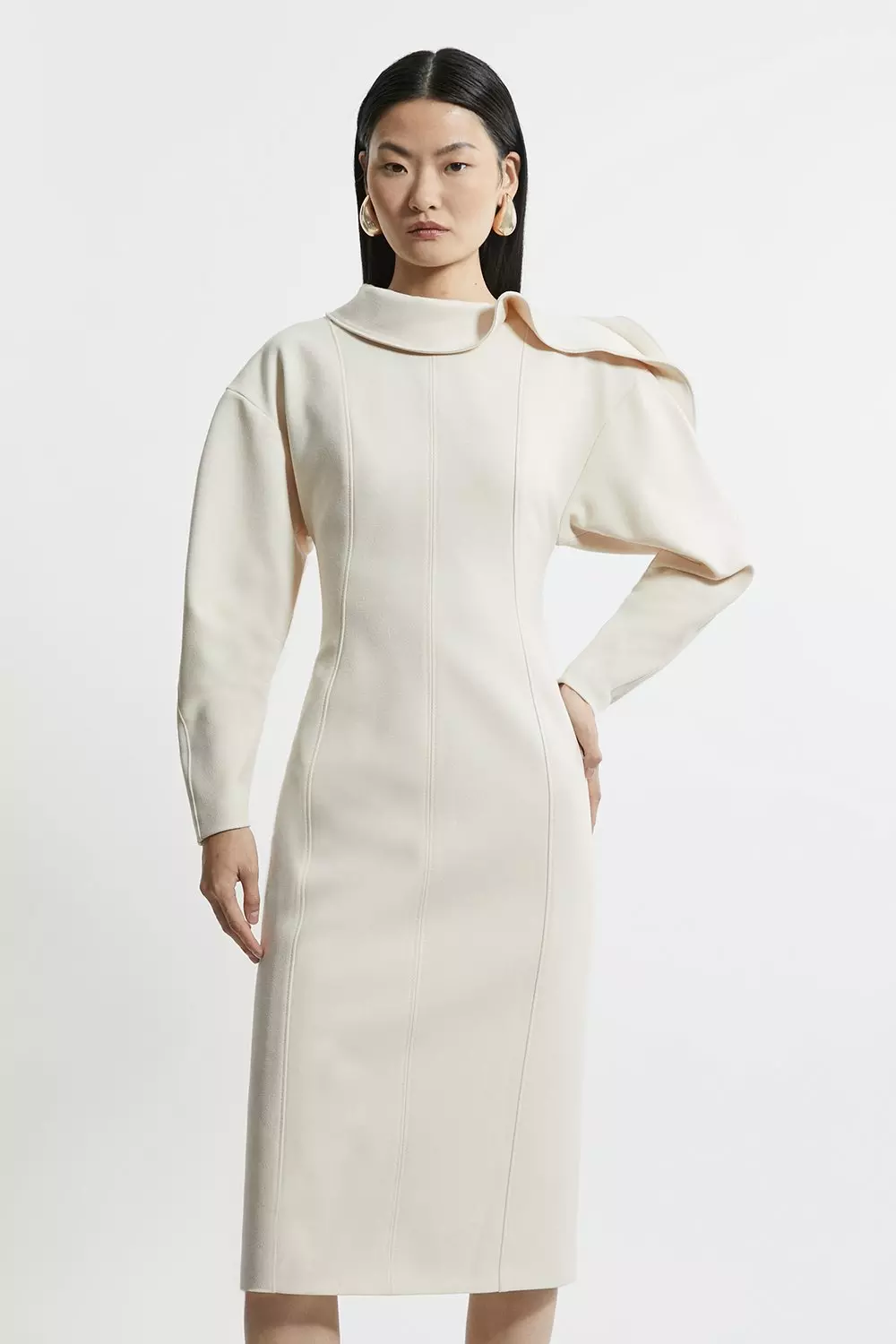 Stone Structured Crepe Tailored Asymmetric Zip Neck Midi Dress alternative image
