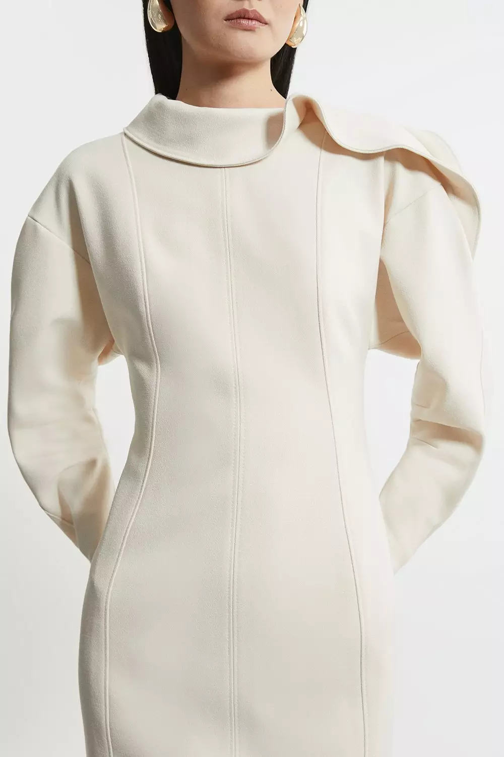 Stone Structured Crepe Tailored Asymmetric Zip Neck Midi Dress alternative image