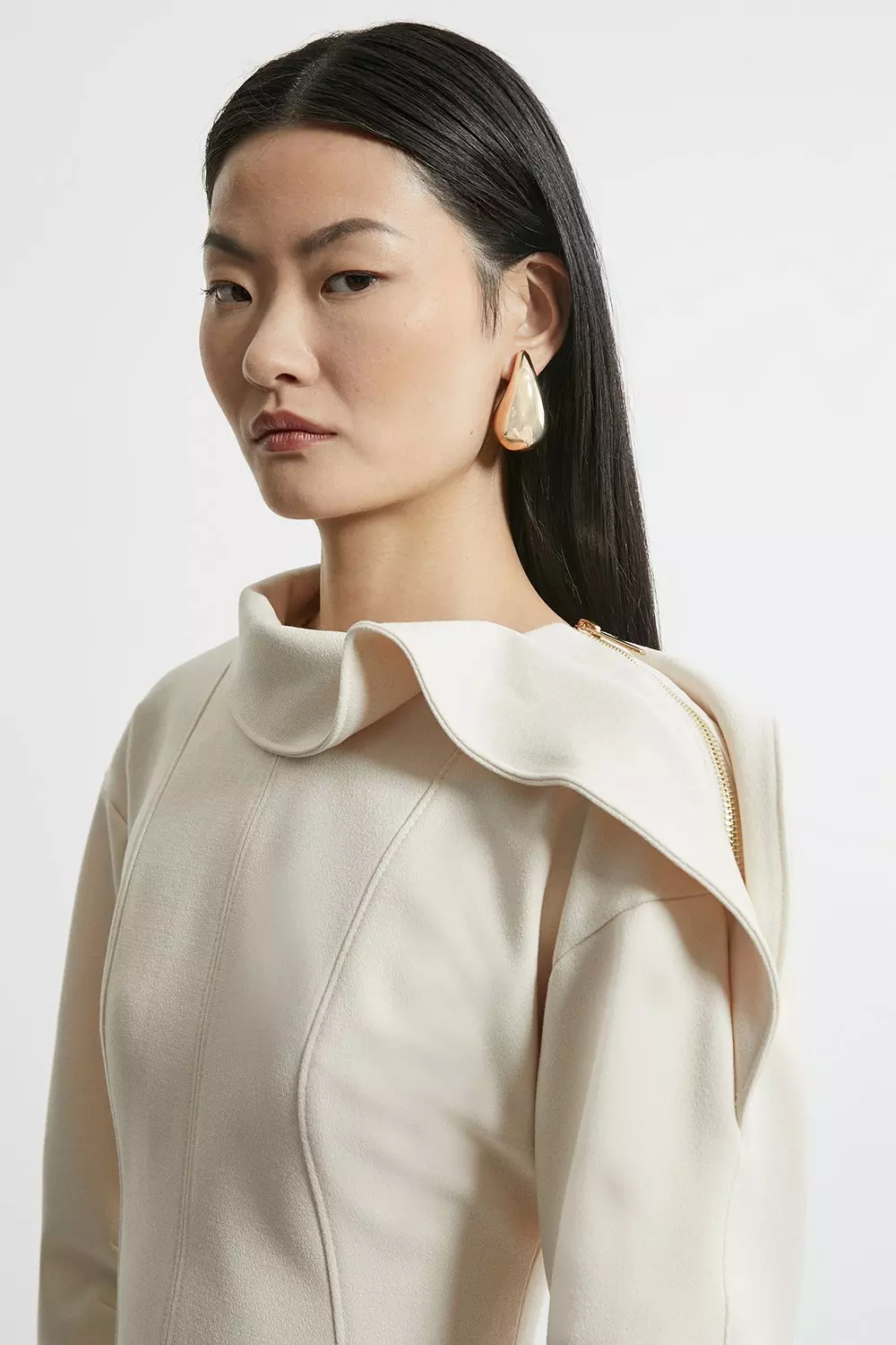Stone Structured Crepe Tailored Asymmetric Zip Neck Midi Dress alternative image