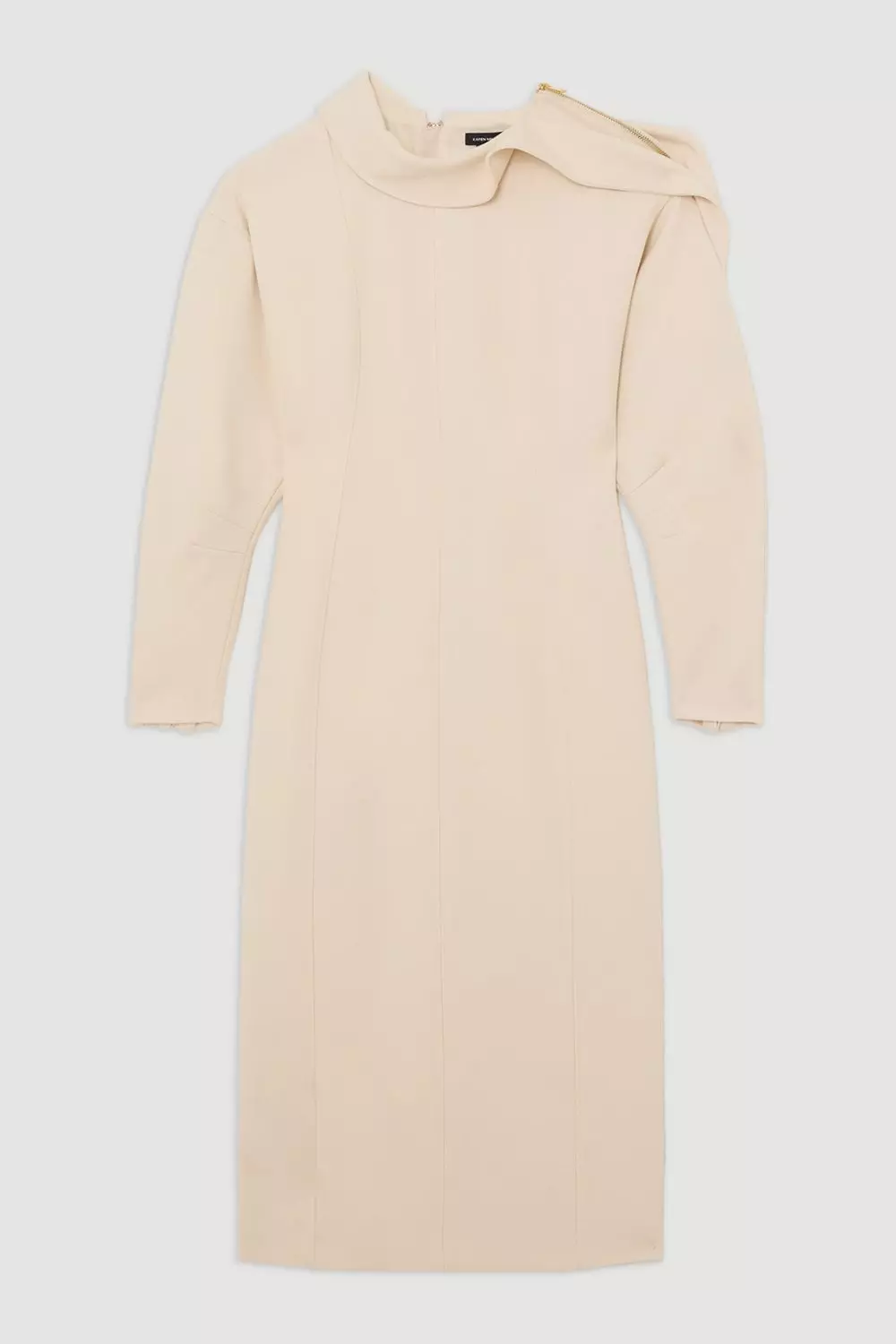 Stone Structured Crepe Tailored Asymmetric Zip Neck Midi Dress alternative image