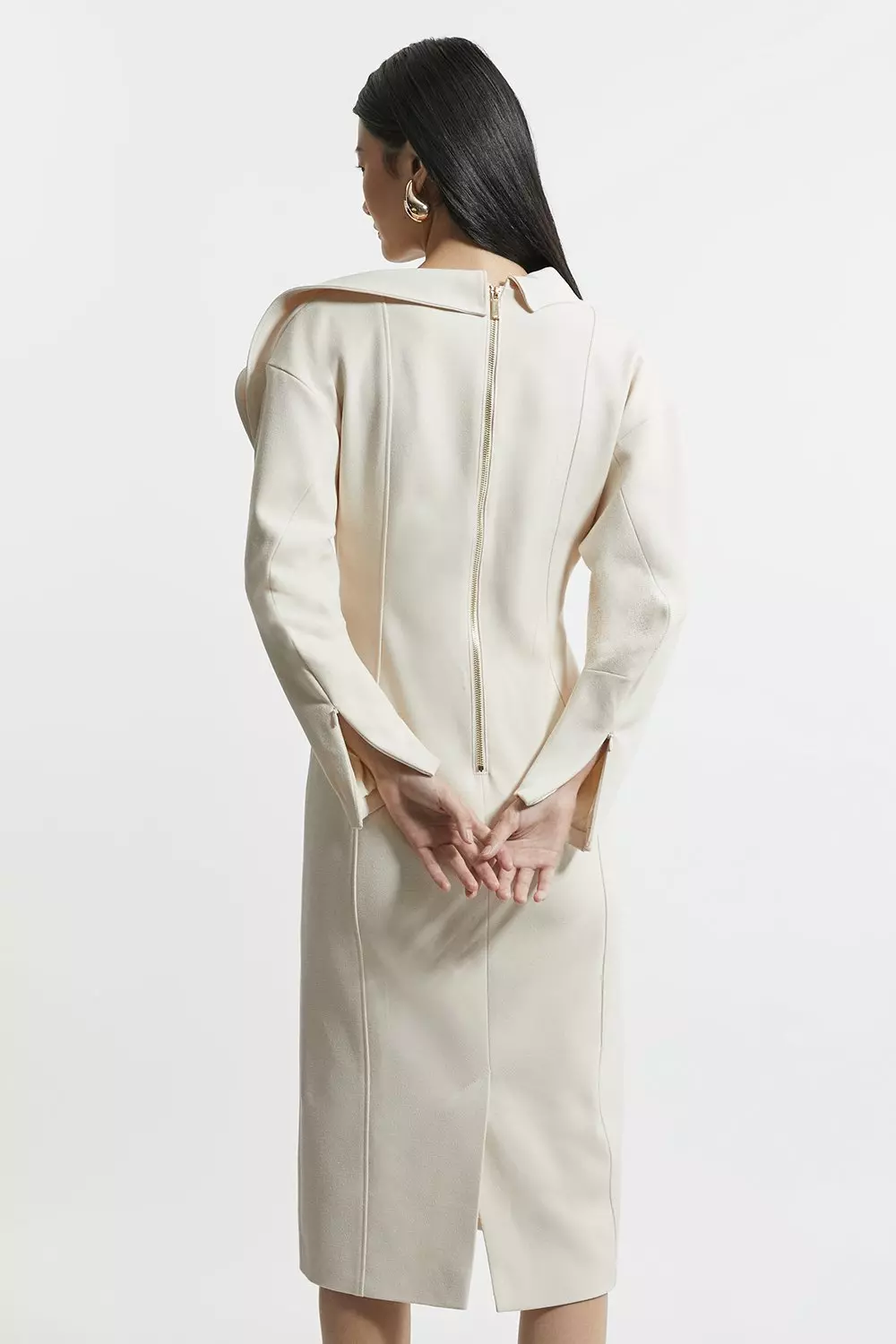 Stone Structured Crepe Tailored Asymmetric Zip Neck Midi Dress alternative image