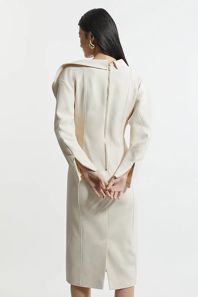 Structured Crepe Tailored Asymmetric Zip Neck Midi Dress Structured Crepe Tailored Asymmetric Zip Neck Midi Dress