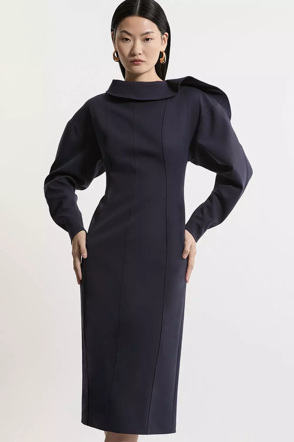 Tailored Asymmetric Zip Neck Midi Dress | Karen Millen