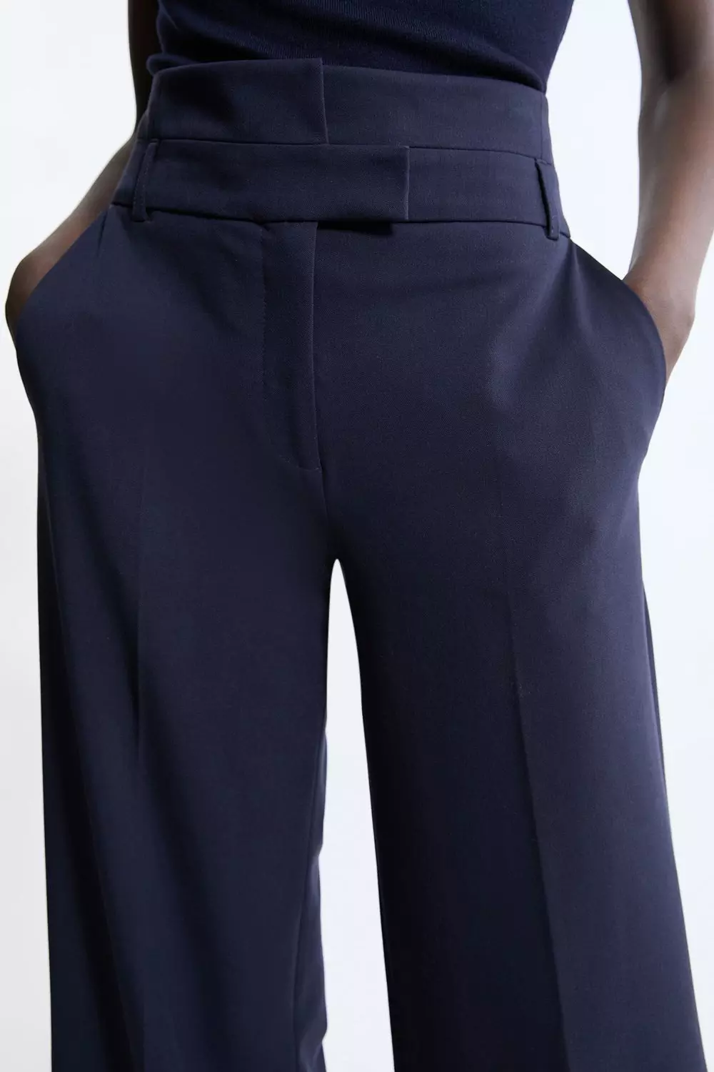 Navy Petite Tailored Belted Wide Leg Pants alternative image