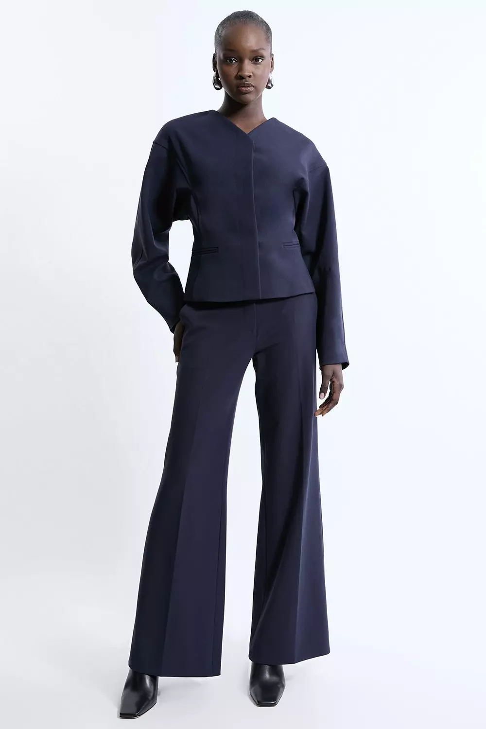 Navy Petite Tailored Belted Wide Leg Pants alternative image