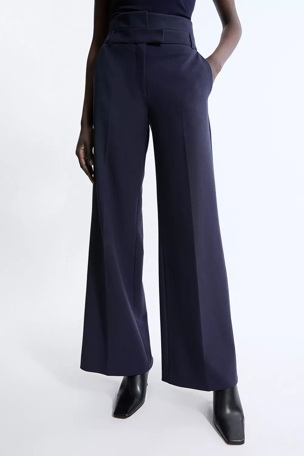 Navy Petite Tailored Belted Wide Leg Pants alternative image