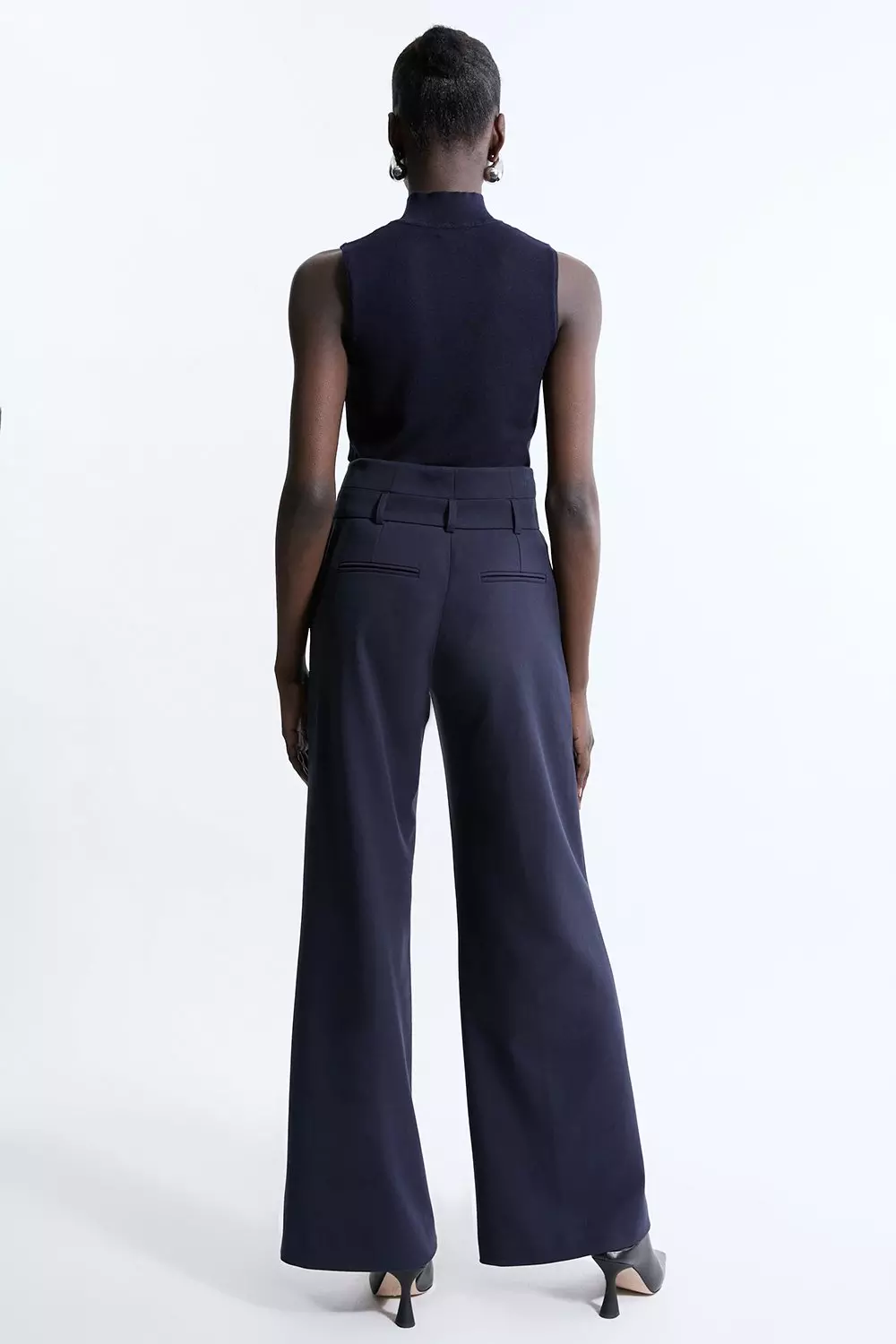 Navy Petite Tailored Belted Wide Leg Pants alternative image