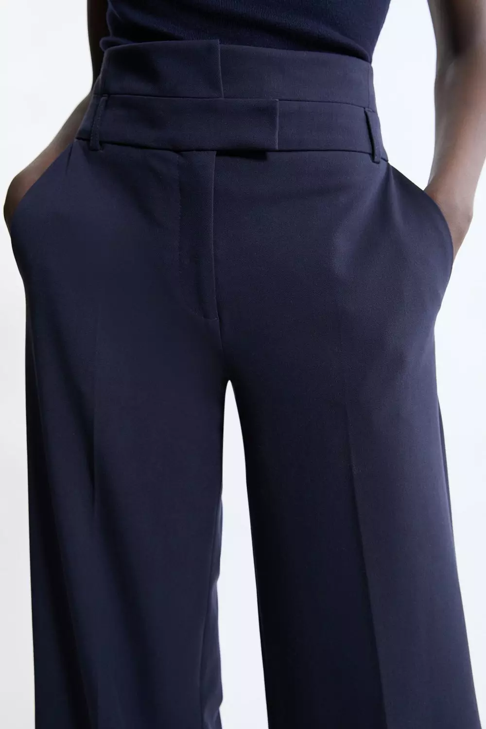 Navy Tailored Belted Wide Leg Trousers alternative image