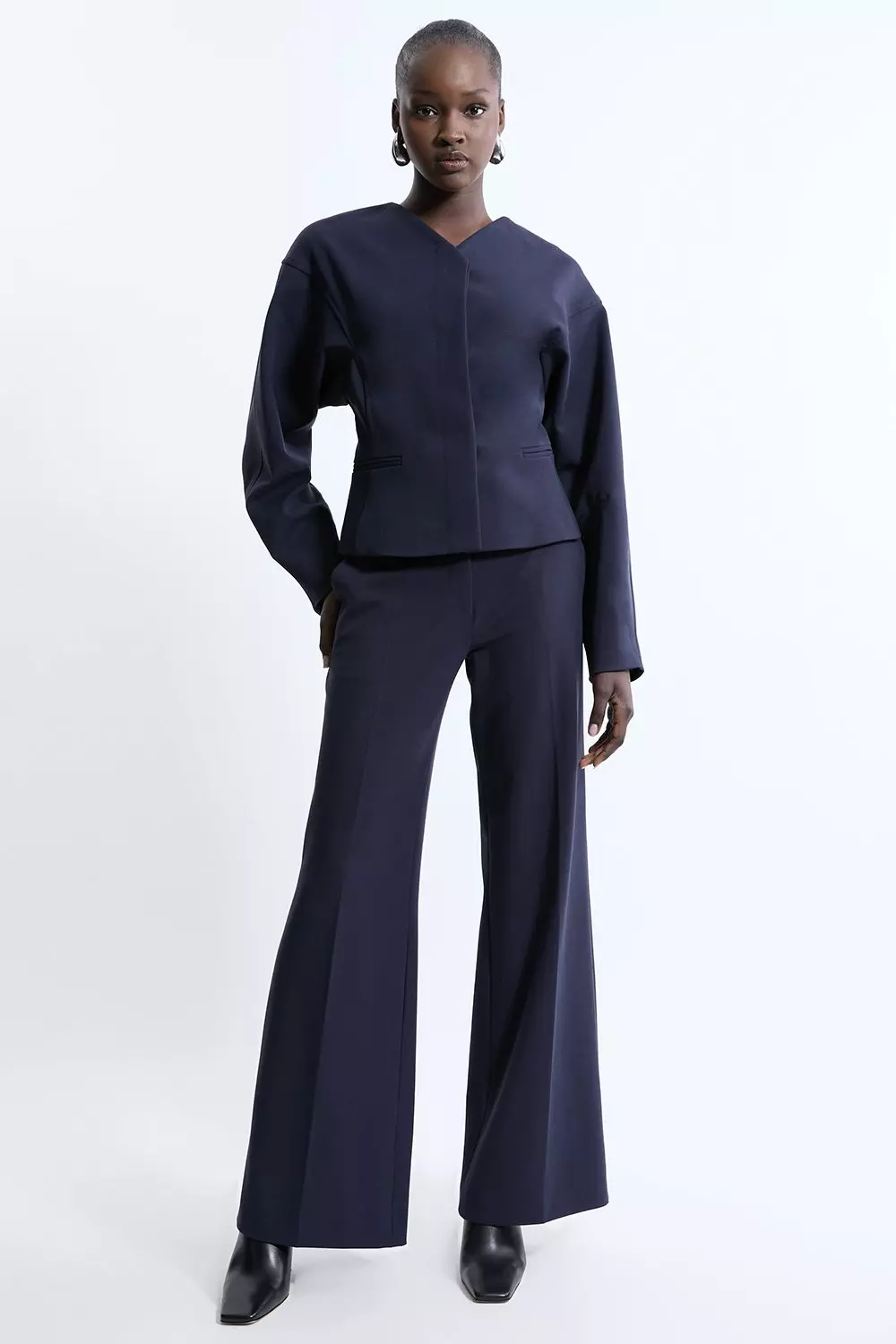 Navy Tailored Belted Wide Leg Trousers alternative image