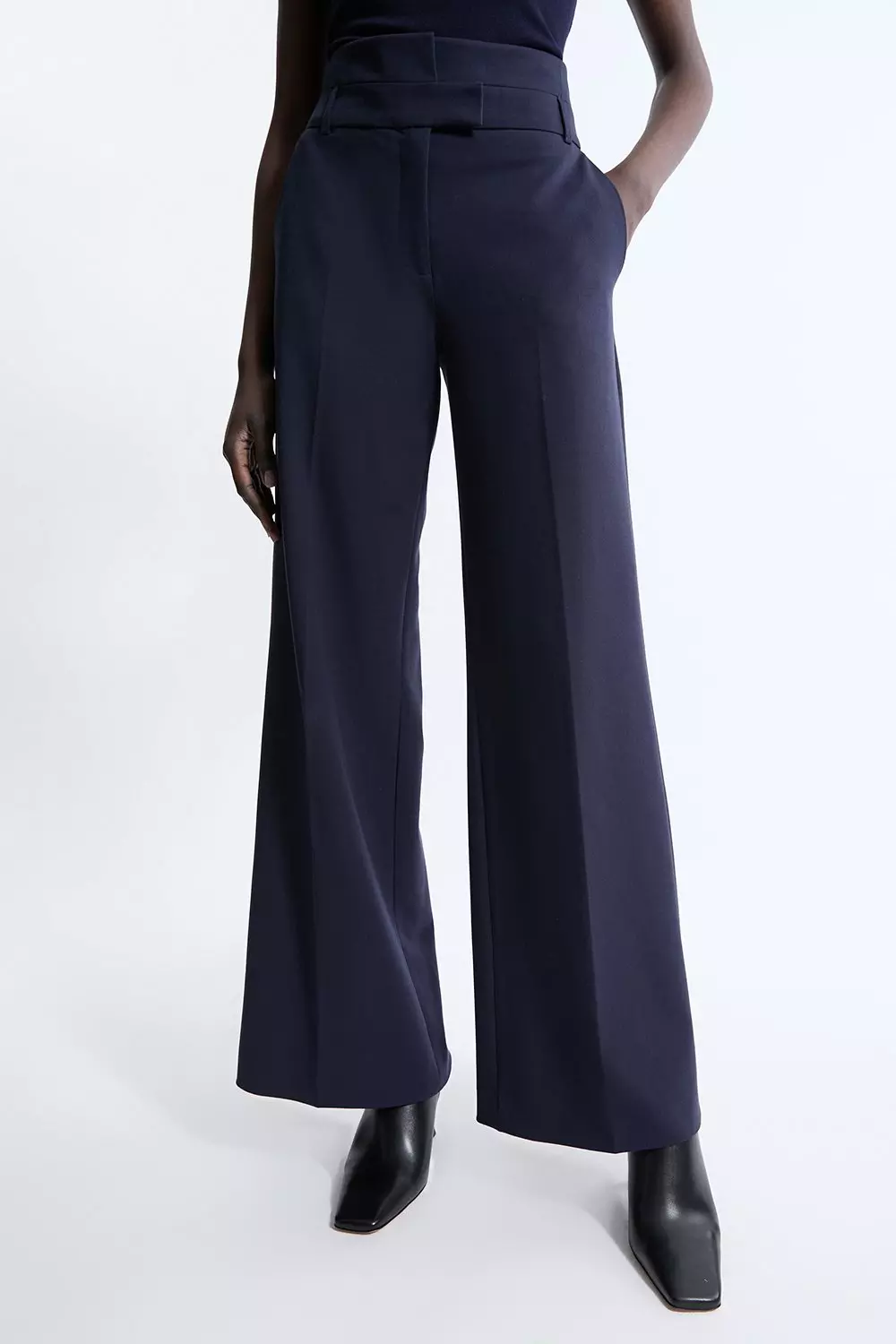 Navy Tailored Belted Wide Leg Trousers alternative image