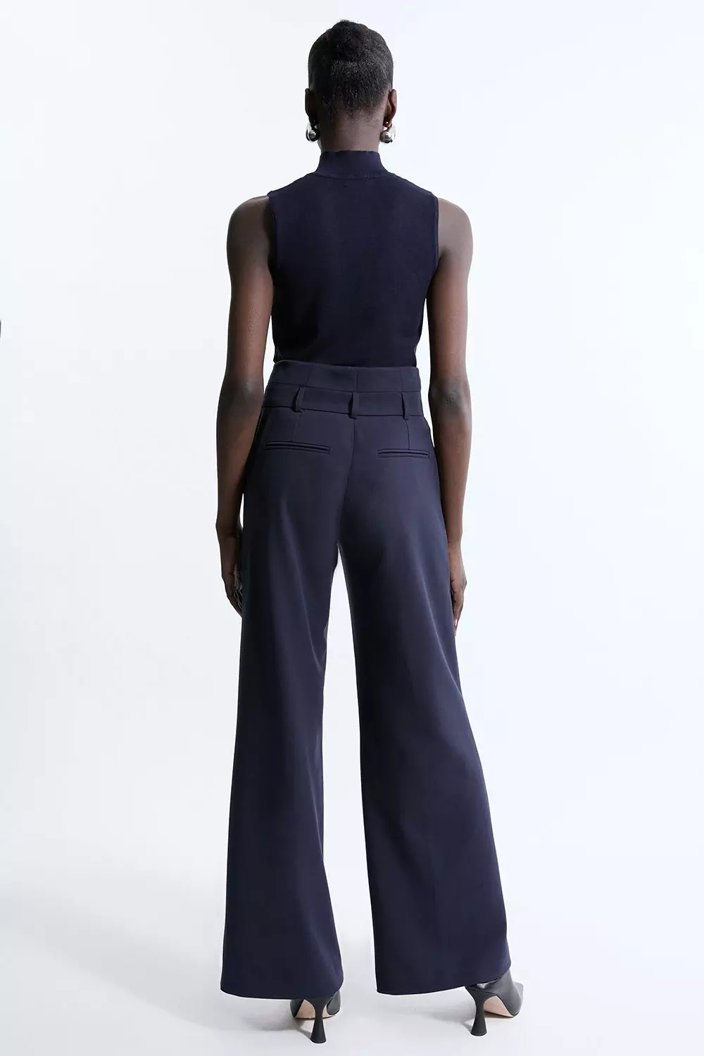 Navy Tailored Belted Wide Leg Trousers alternative image