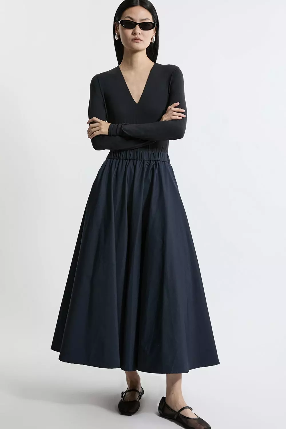 Navy Tailored Full Maxi Skirt alternative image
