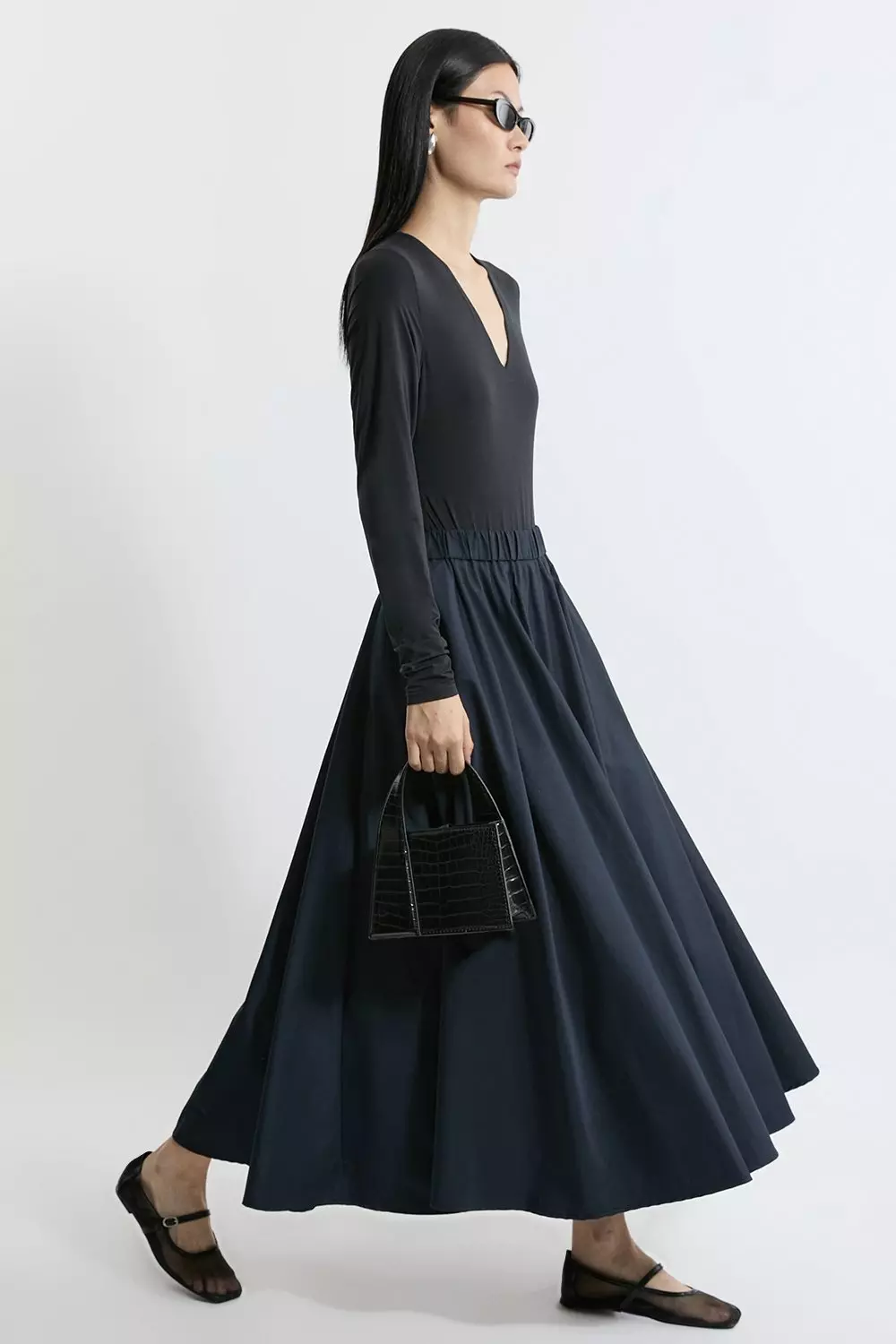 Navy Tailored Full Maxi Skirt alternative image