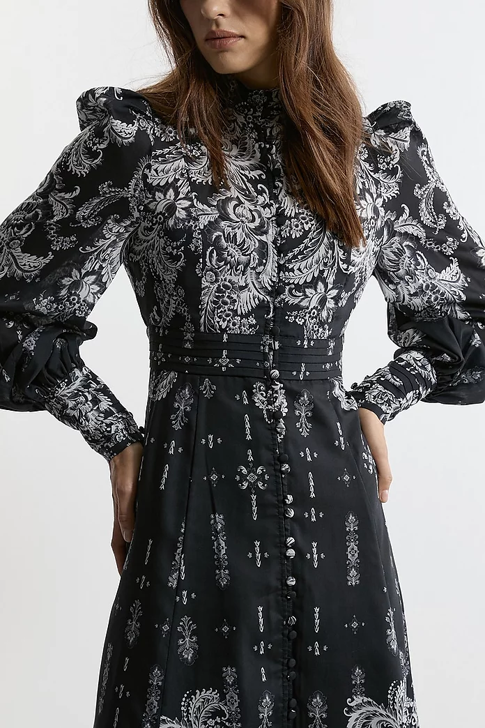 Mono Floral Woven Button Up Maxi Dress | Karen Millen Mono Floral Woven Button Up Maxi Dress | Karen Millen