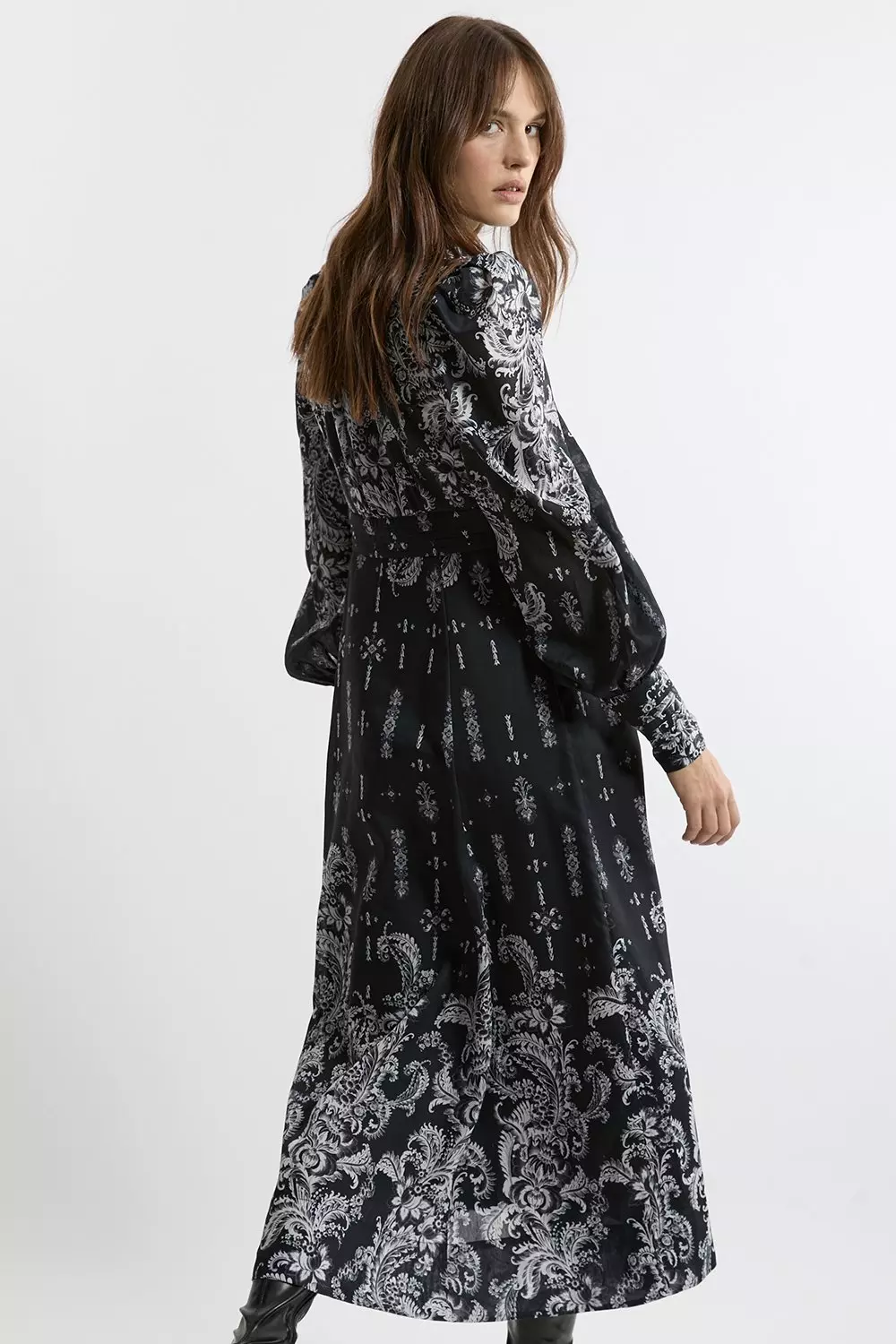 Mono Floral Woven Button Up Maxi Dress | Karen Millen