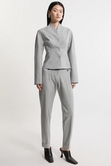 Grey Tailored Turn Up Hem Slim Leg Trousers