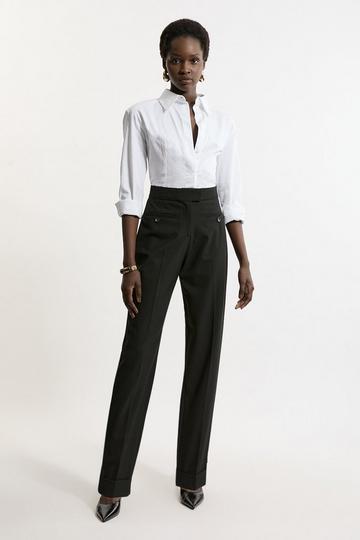 Black Tailored Turn Up Hem Slim Leg Trousers