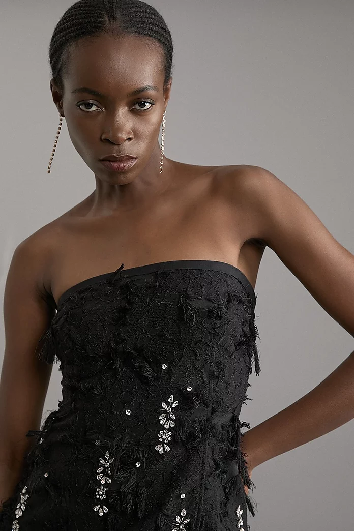 Crystal Embellished Textured Jacquard Bandeau Tailored Crystal Embellished Textured Jacquard Bandeau Tailored