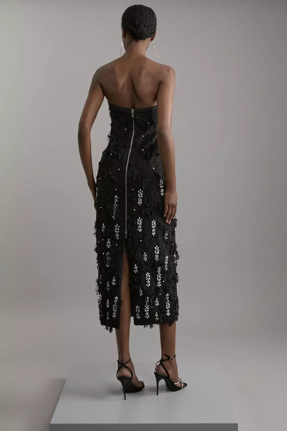 安心追跡【KAREN MILLEN】バンドゥネック プリーツ ミディドレス Tulle Bandeau Tiered Midi Dress | Karen Millen