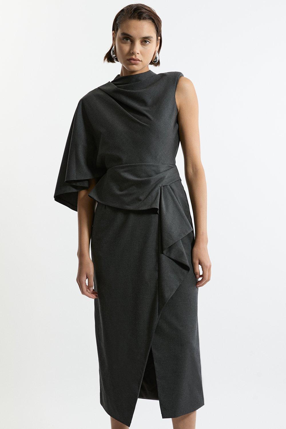 Tailored Draped Asymmetric Maxi Dress - Discount £60