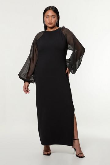 Plus Size Viscose Blend Compact Knit Chiffon Sleeve Maxi Dress black