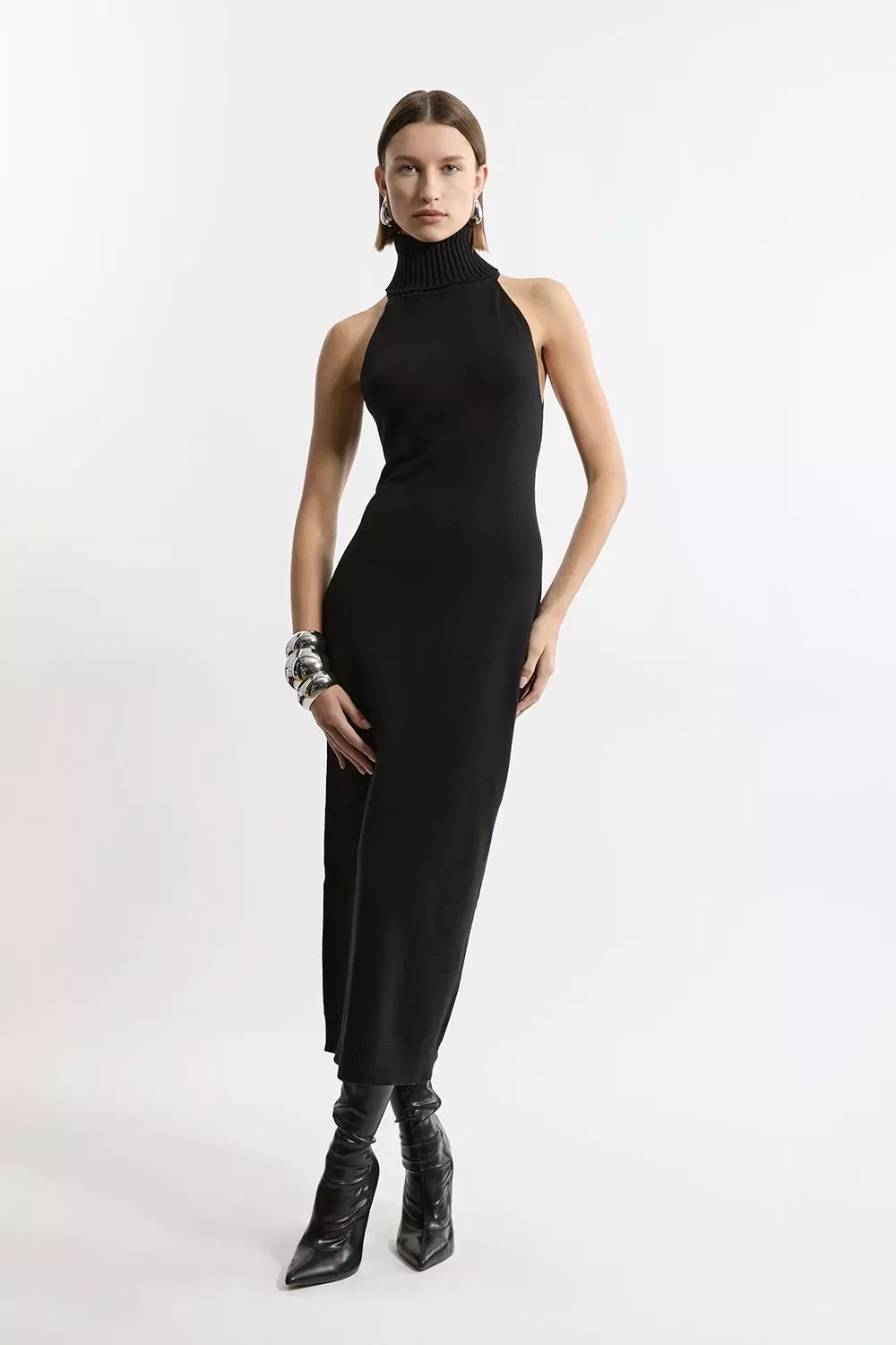 Black Sleeveless Viscose Blend Turtleneck Knit Midaxi Dress alternative image