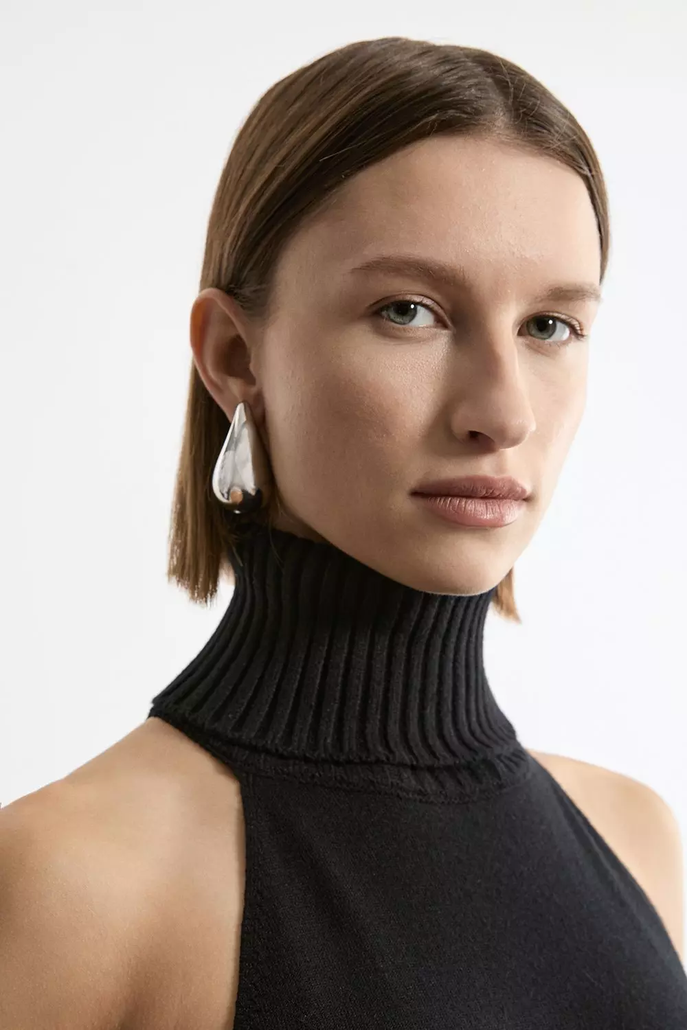 Black Sleeveless Viscose Blend Turtleneck Knit Midaxi Dress alternative image