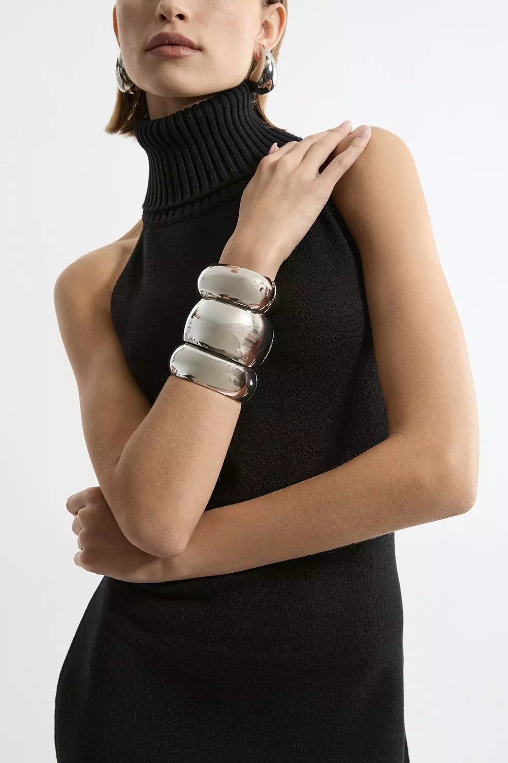 Black Sleeveless Viscose Blend Turtleneck Knit Midaxi Dress alternative image