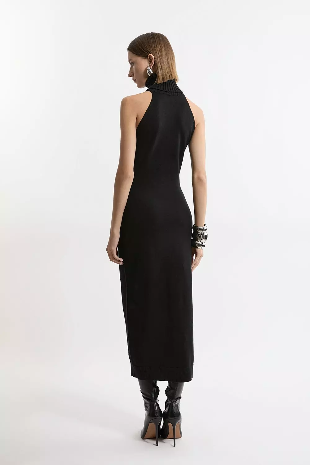 Black Sleeveless Viscose Blend Turtleneck Knit Midaxi Dress alternative image