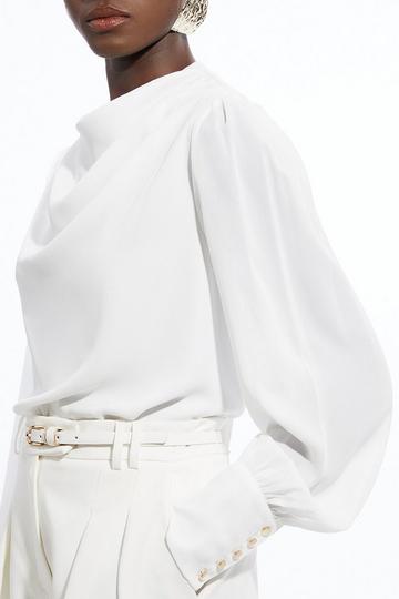 Pintuck Shoulder Detail Georgette Woven Blouse ivory