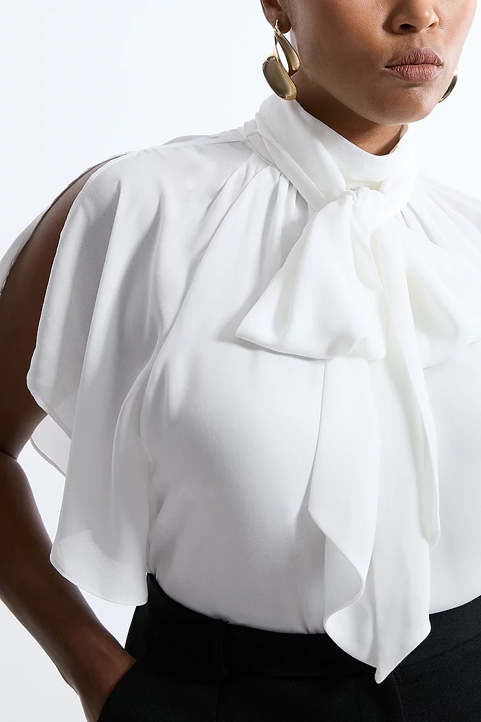 Plus Size Pussy Bow Tie Woven Georgette Blouse | Karen Millen Plus Size Pussy Bow Tie Woven Georgette Blouse | Karen Millen