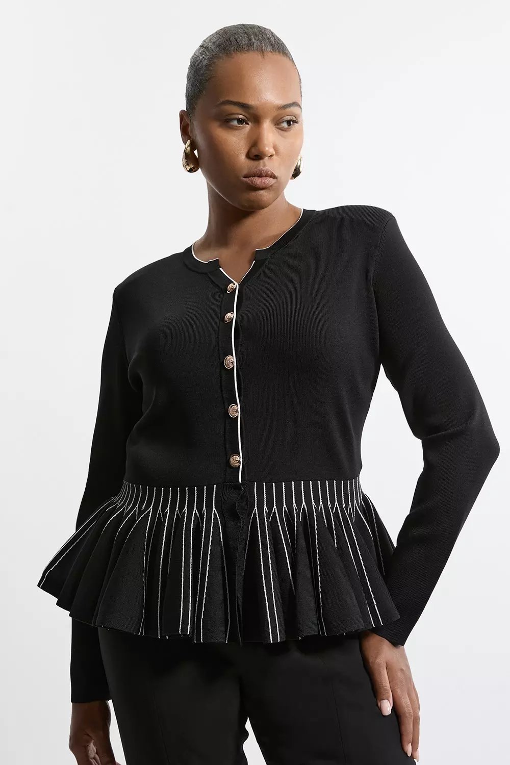 Plus Size Viscose Blend Knit Peplum Jacket | Karen Millen