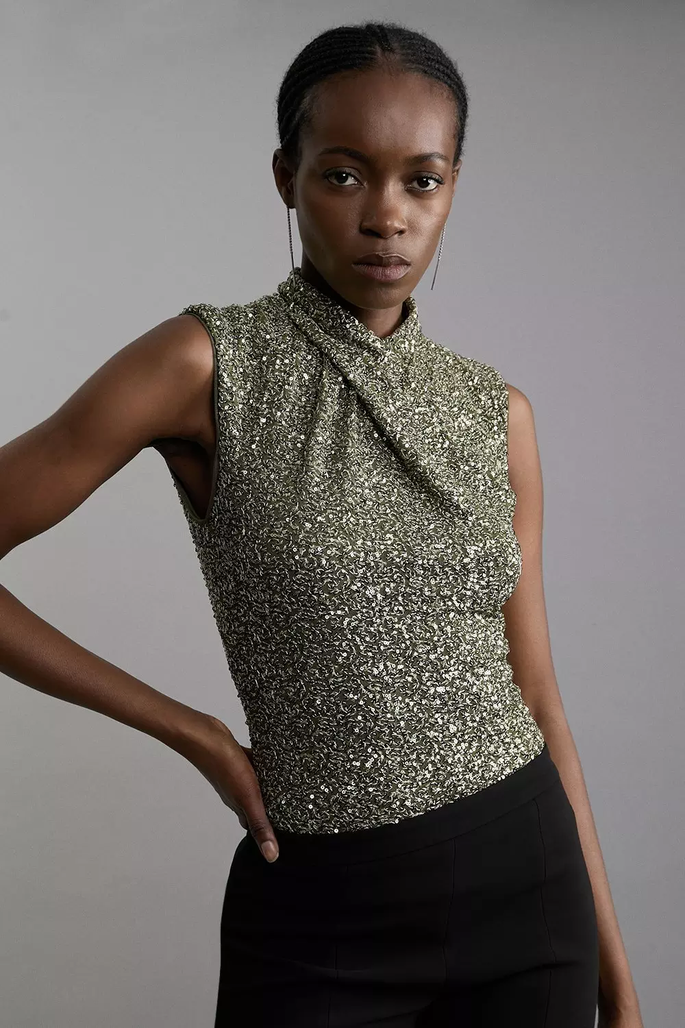 Khaki sequin top online