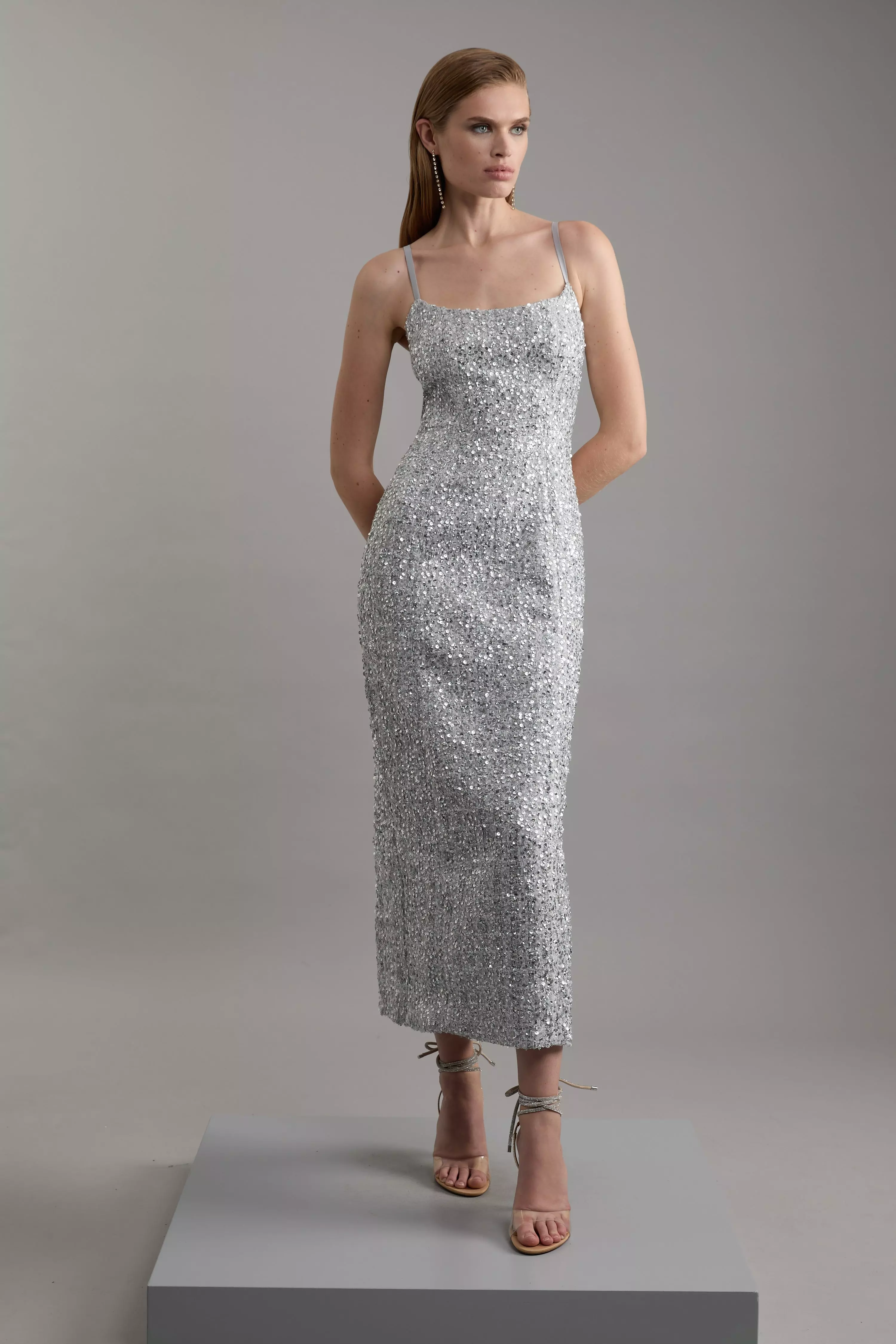 Karen Millen メタリックブークドレス 関税込☆Karen Millen☆メタリックブークレテーラードドレス