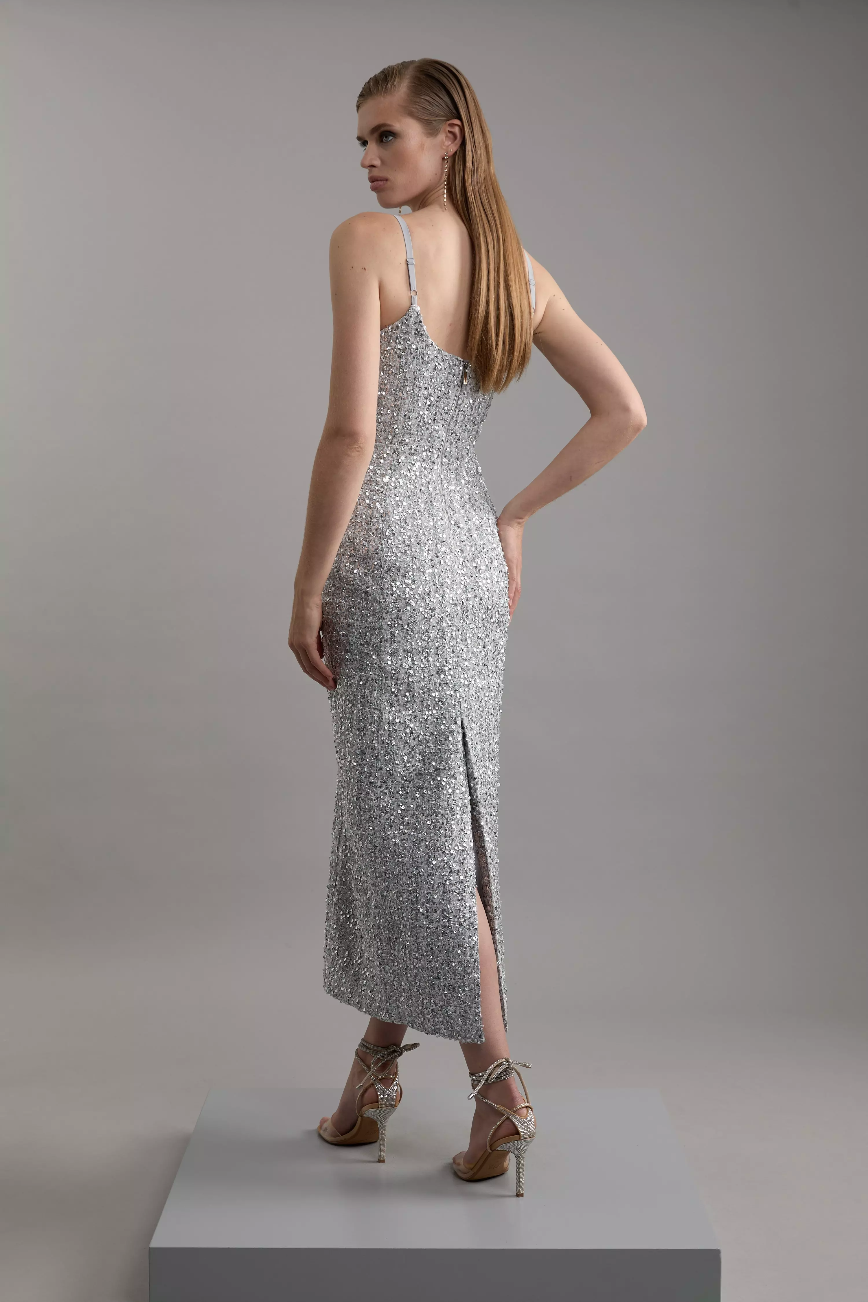 Sequin Metallic Boucle Tailored Maxi Dress | Karen Millen