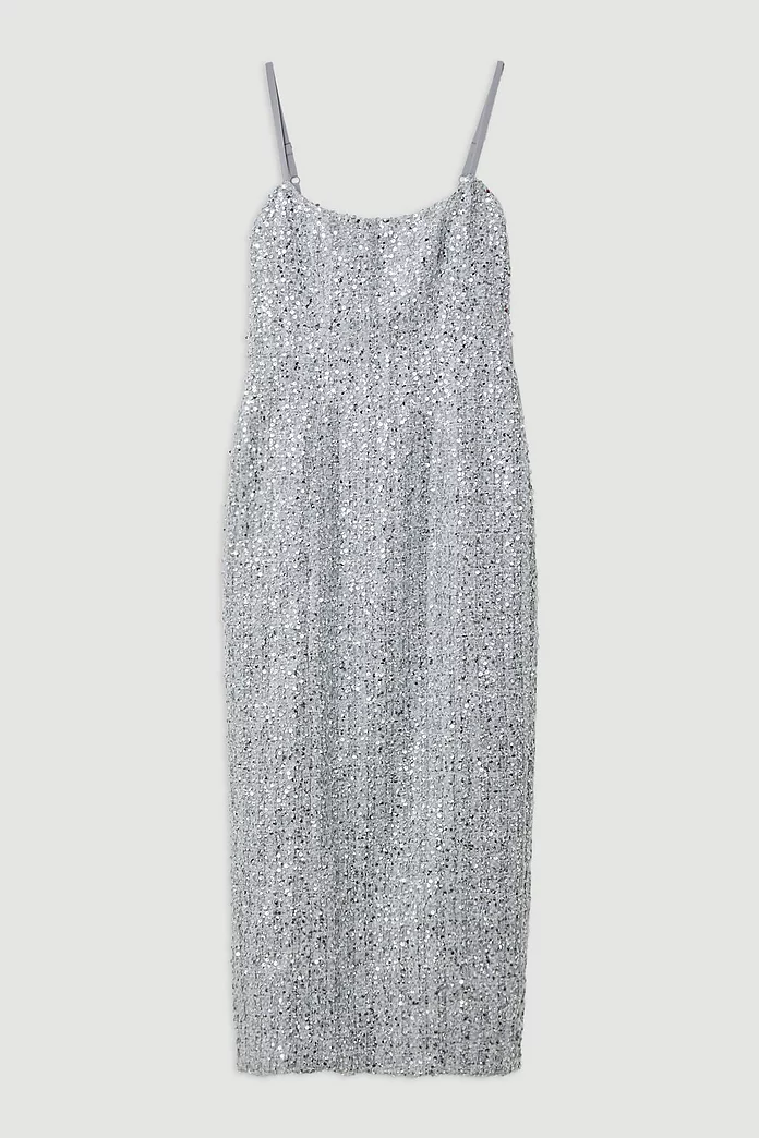 Sequin Metallic Boucle Tailored Maxi Dress | Karen Millen Sequin Metallic Boucle Tailored Maxi Dress | Karen Millen
