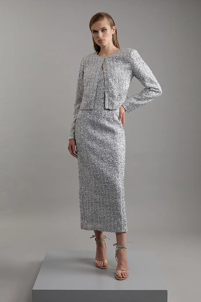 Sequin Metallic Boucle Tailored Maxi Dress | Karen Millen Sequin Metallic Boucle Tailored Maxi Dress | Karen Millen