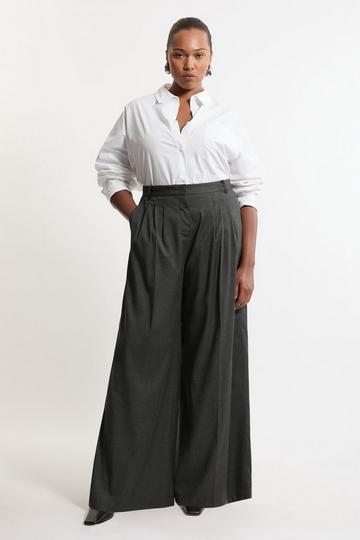 Grey Plus Size Tailored Wide Leg Darted Trousers