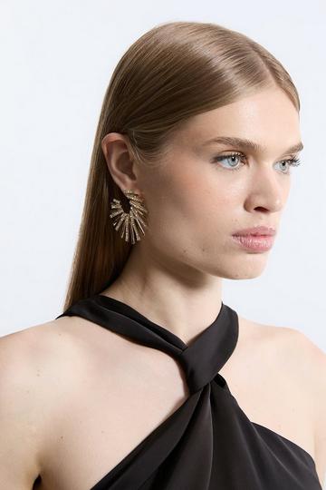 Diamante Fan Statement Stud Earring gold