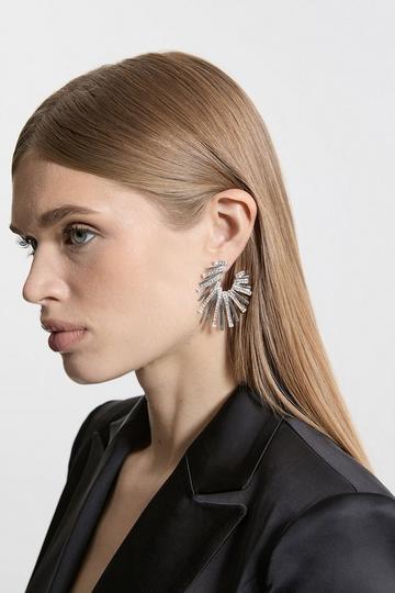 Diamante Fan Statement Stud Earring silver