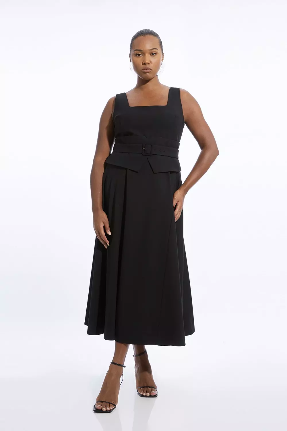 Plus Size Tailored Full Skirted Panel Belted Midi Dress Karen Millen