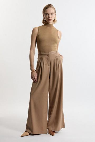 Petite Tailored Wide Leg Darted Trousers camel