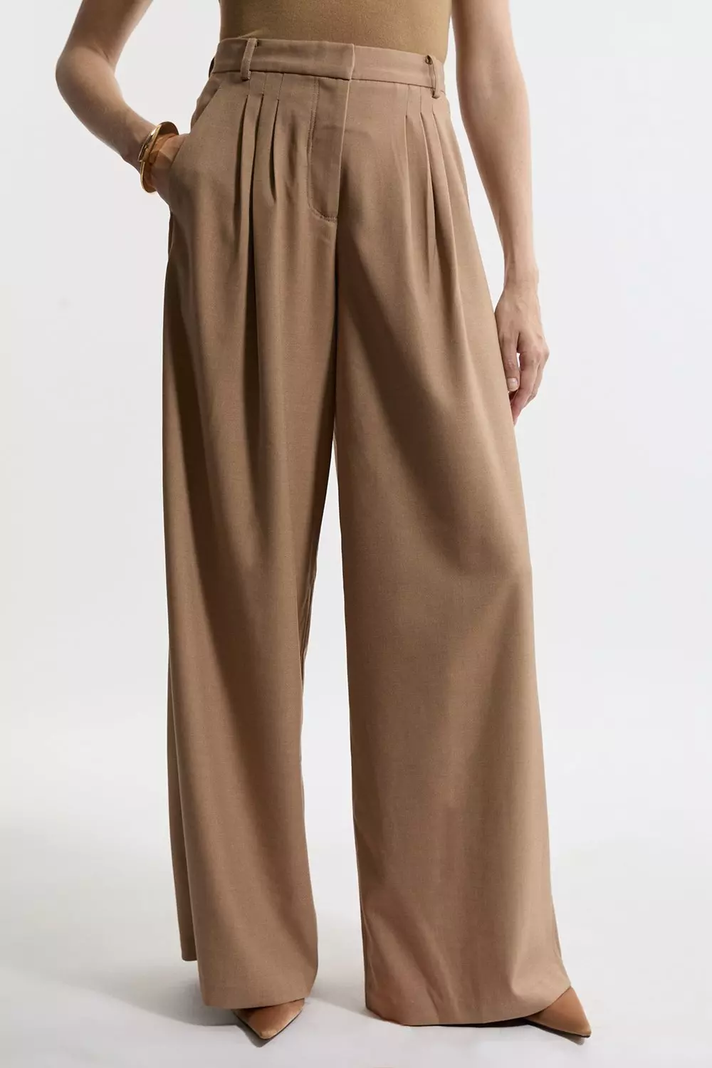 【正規品】Doll mini pants beige Petite Tailored Wide Leg Darted Pants | Karen Millen