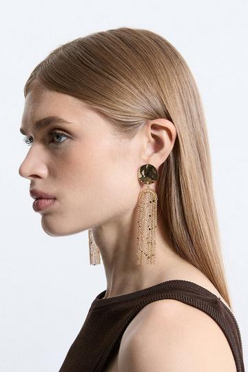 Metal Tassel Statement Drop Earring gold