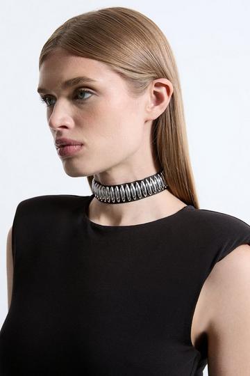 Statement Fabric Choker Necklace silver