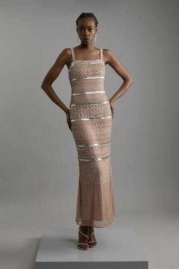 Petite Embellished And Beaded Strappy Maxi Dress nude