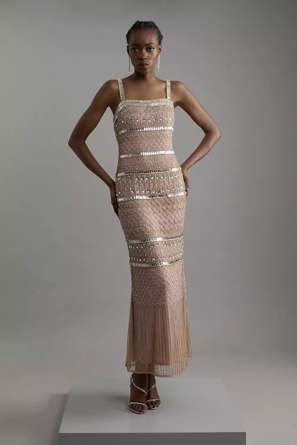 Petite Embellished And Beaded Strappy Maxi Dress Karen Millen