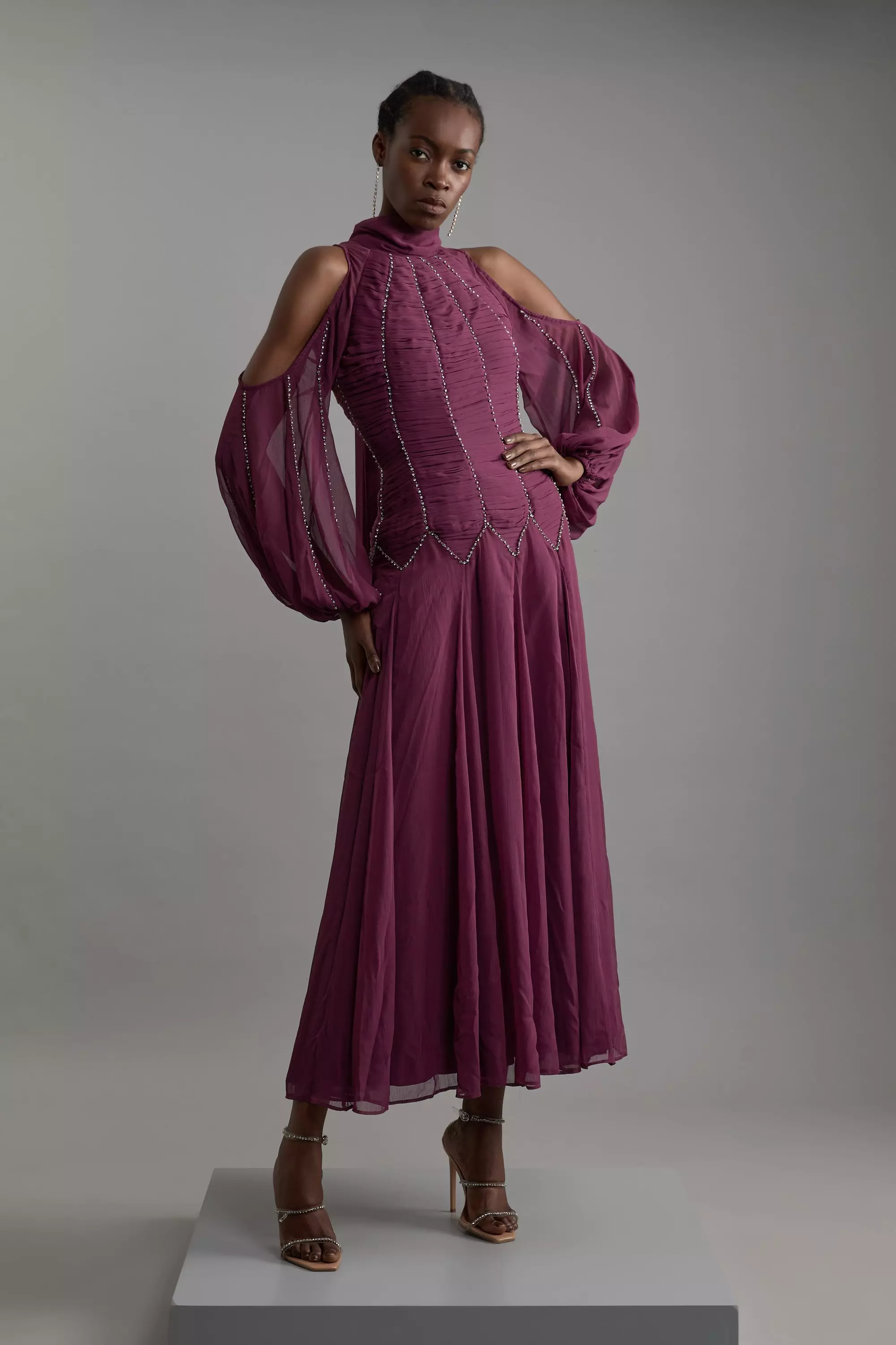 【Karen Millen】リブニット カラー ボタンドレス bkk24480_lilac_xl?pdp.template