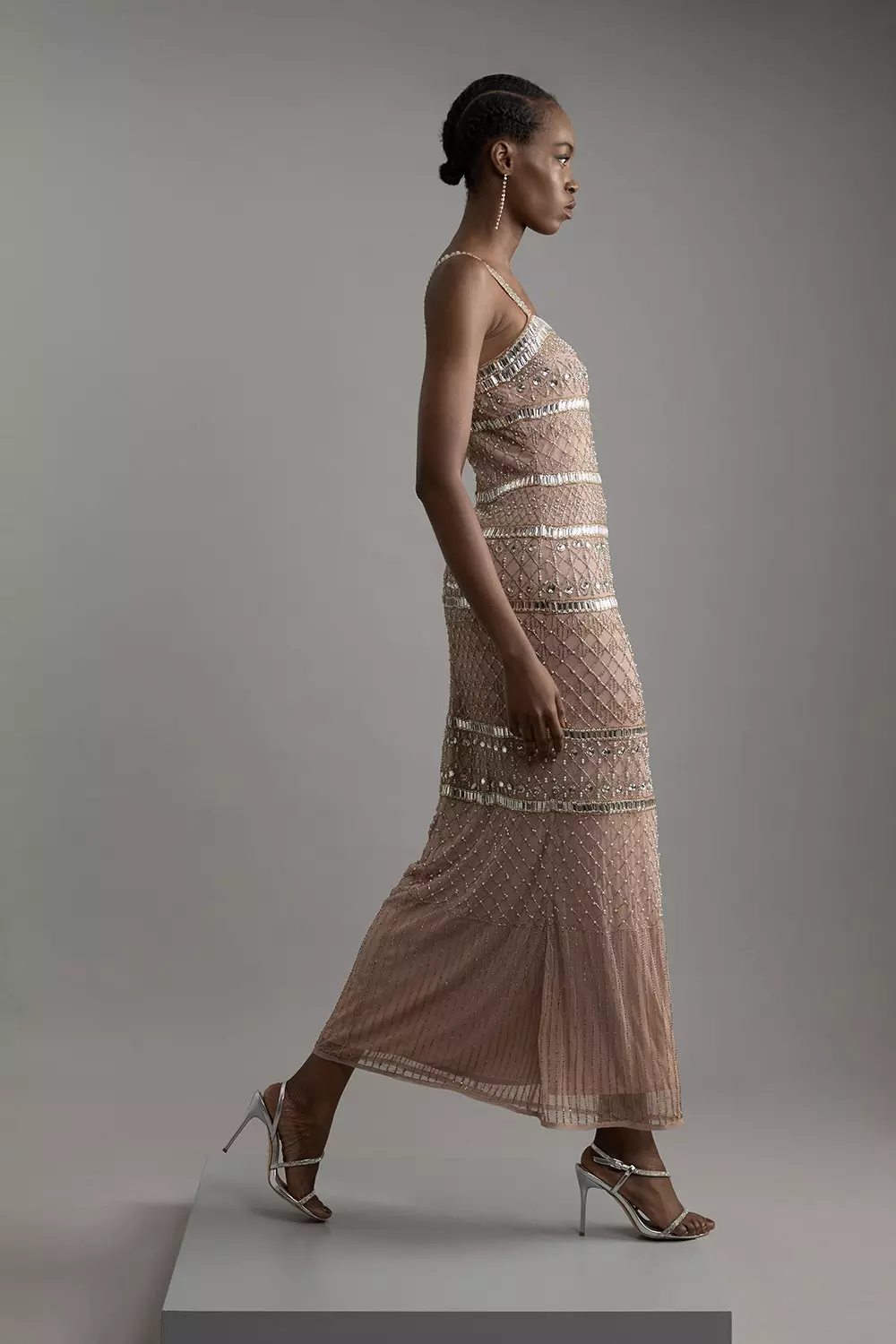 【KAREN MILLEN】コンパクトスト レッチベルト ミディドレス Crystal Embellished Textured Jacquard Bandeau Tailored
